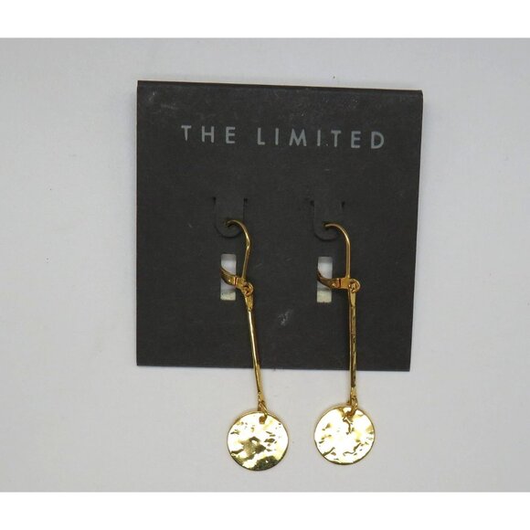 The Limited Earrings Gold Tone Hammered Metal Disc Dangle 2" Drop New - Picture 2 of 6